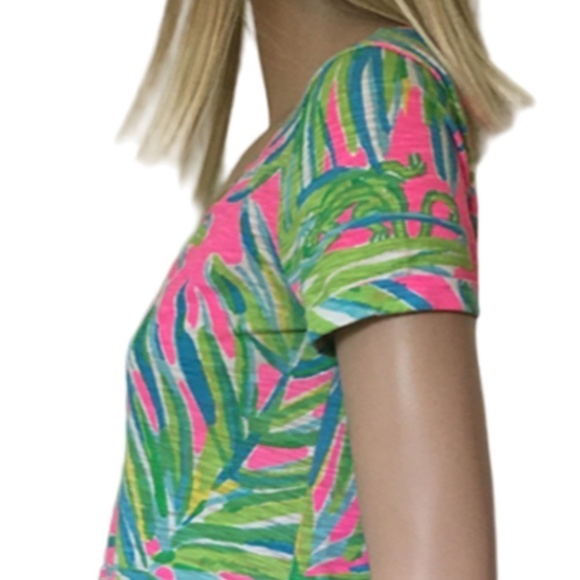 LILLY Pulitzer Dress Jessica Short Sleeve Tee Tiki Pink Royal Lime Bold Print - Picture 9 of 14